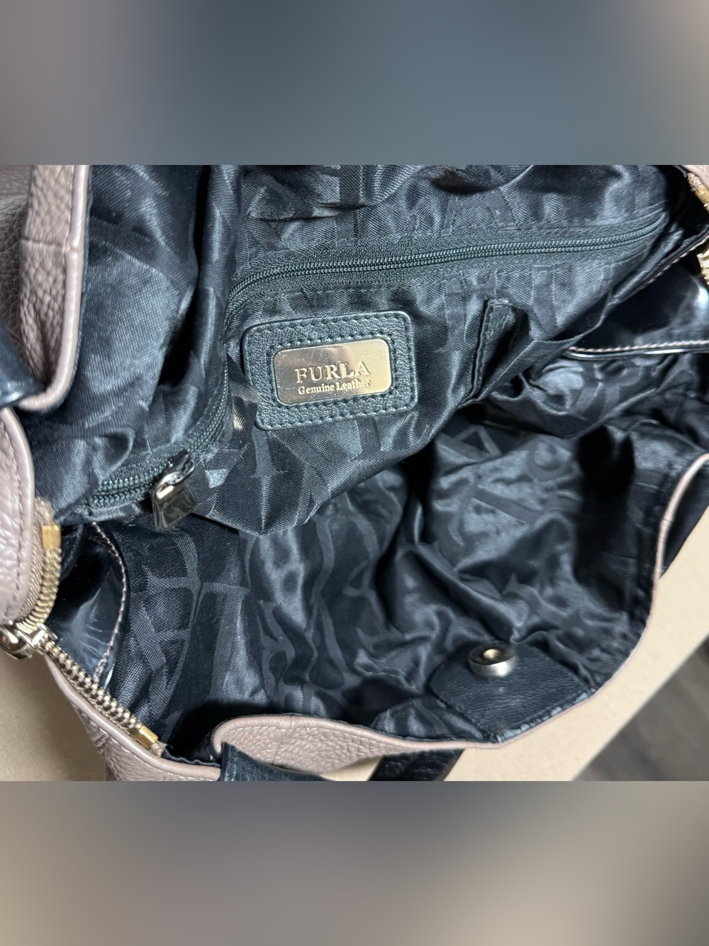 Furla Taupe Grey Pebbled Leather Hobo Shoulder Bag | Side Zip Expansion Panels - Picture 14 of 14